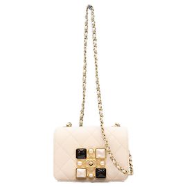 Bolsa de Ombro Chanel Ivory Lamb Gripoix Matelassé Branco