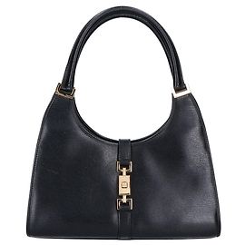 Gucci Jackie Embossed Leather Handbag Black