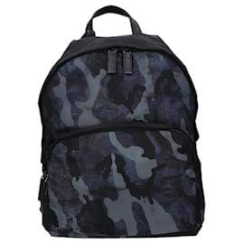 Prada Nylon Camouflage Triangle Plate Backpack Black Navy blue