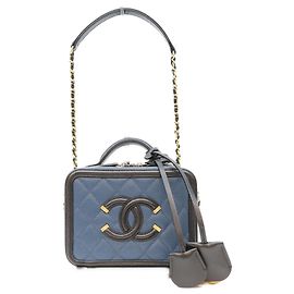 Chanel A93342 CC Filigree Small Vanity Shoulder Bag Black Blue