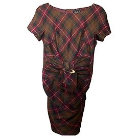 Luisa Spagnoli Schurwollkleid Tartan-Karo Braun Rot Dunkelbraun