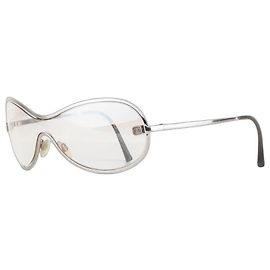 Chanel by Karl Lagerfeld 2000er '4030' Aviator Wrap Mask Shield Sonnenbrille Silber