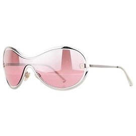 Chanel 2000s '4030' Aviator Wrap Mask Shield Sunglasses Pink
