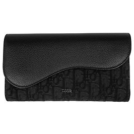 Christian Dior Saddle Long Flap Wallet Black