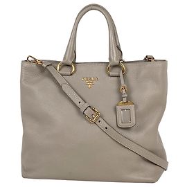 Bolsa de mão em couro 2-Way Prada Bege
