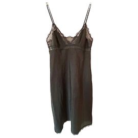 Calvin Klein Slip-Kleid mit schwarzer Spitzenborte small Schwarz
