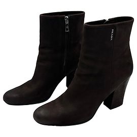 Bottines Prada en cuir marron à talon bloc pour femme EU 41 Marron