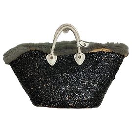 Autre Marque Rapture Real Fur Sequin Handbag Black
