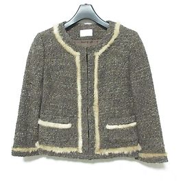 Autre Marque Chaqueta sin cuello de tweed con ribete de piel de visón Harrods Castaño