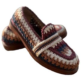 Chloé Chloe Multicolor Crochet Loafers Brown White Multiple colors Dark red Dark blue