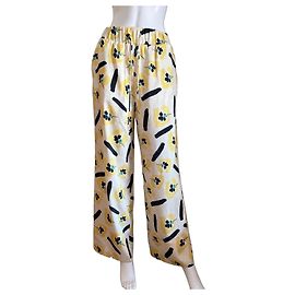 Pantalon large à imprimé floral Rejina Pyo Noir Blanc Vert Jaune