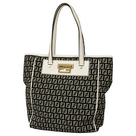 Borsa Tote Fendi Zucchino in Nylon e Canvas Nero Bianco
