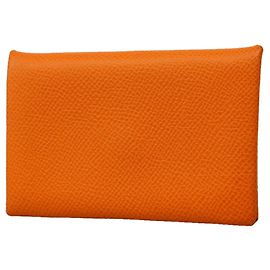 Hermès Hermes Calvi Verso Wallet/Coin Case Orange Light blue