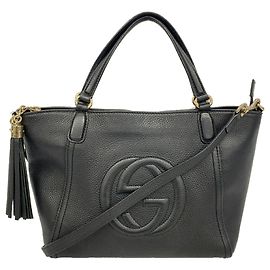 Gucci Soho Leather Handbag Black Black