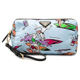 Prada Kosmetiktasche aus blauem Tessuto Stampato Blau Hellblau