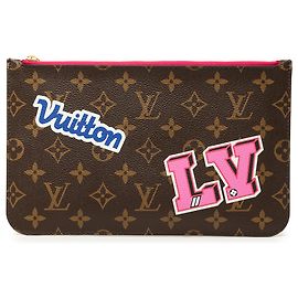 Pouch Louis Vuitton Brown Monogram Patches Neverfull MM Marrone