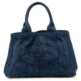 Prada Blue Denim Canapa Logo Tote Blau Andere