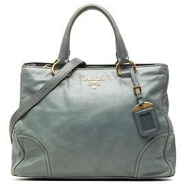 Sac Satchel Prada Blue Vitello Shine Bleu Bleu clair