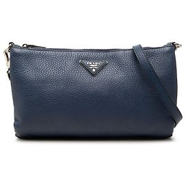 Prada Blue Vitello Daino Crossbody Blau Marineblau