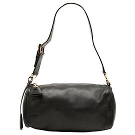 Bolsa de Ombro Prada em couro de bezerro macio preto Preto