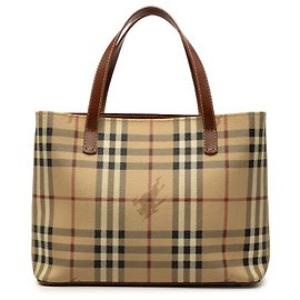 Borsa Tote Burberry Beige Mini Haymarket Check Coated Canvas Beige