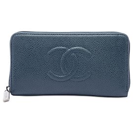 Cartera larga con cremallera Chanel Blue CC Caviar Azul
