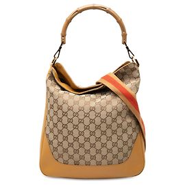 Bolsa Satchel Gucci em tela GG bege com alça de bambu e Web Bege