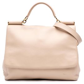 Bolsa Satchel Miss Sicily Dolce & Gabbana em couro granulado marrom Large Marrom Bege