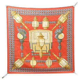 Hermès Pañuelo Carré FEUX DE ROUTE Muffler Roja Beige