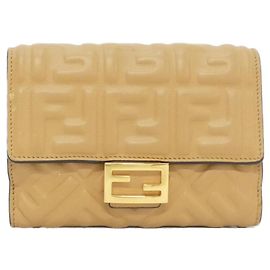 Fendi Beige Lamb Leather Bi-Fold Wallet Beige