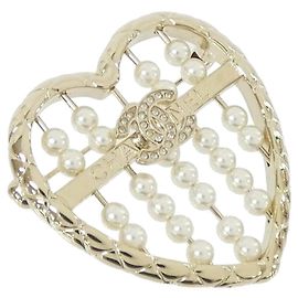 Broche Chanel ABG046 Dourado e Branco Branco Dourado