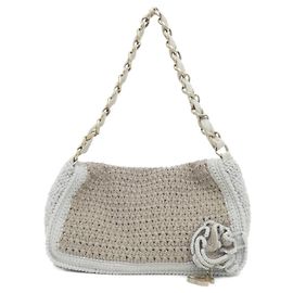 Bolsa de ombro em malha bege Chanel Bege