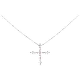 Autre Marque Collana Croce Au750 Diamante Rosa Argento