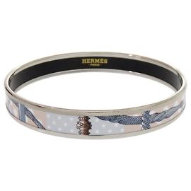 Hermès Hermes Email PM Metal Silver Blue Bangle Silvery Blue