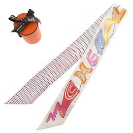Hermès Lenço Hermes Twilly Chevalo Scope Neon Rosa Branco Multicor