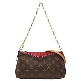 Louis Vuitton Monogram Pallas Clutch Handtasche mit Kette Braun Rot Fuschia Monogramm