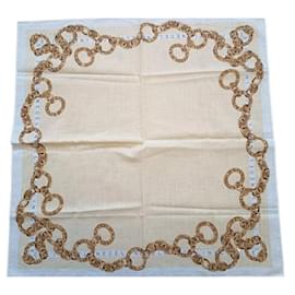 Céline CELINE silk square with chain motif Beige Gold hardware
