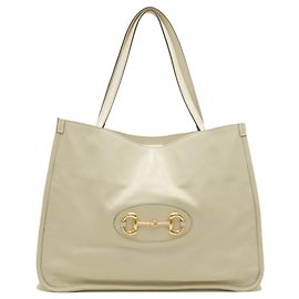 Saco Tote GUCCI Horsebit 1955 em couro marfim Cru