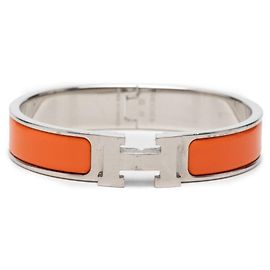 Hermès Hermes Click H PM Emaille-Armband Silber Orange