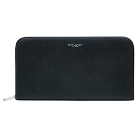 Saint Laurent Black Leather Long Wallet Black
