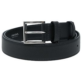 Cinturón Prada de piel Saffiano con placa de logotipo triangular Negro Plata