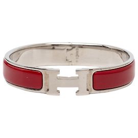 Hermès Bracciale Charm Hermes Click H PM Argento Rosso Bordò