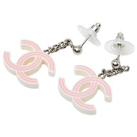 Chanel Coco Mark Stecker-Ohrringe Silber Pink Roh