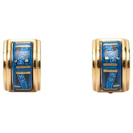 Hermès Boucles d'oreilles clips Hermes Blue and Gold Bleu Doré