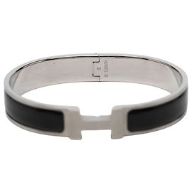 Hermès Hermes Click HH T5 XL Emaille-Armband Schwarz Silber