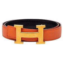 Hermès Cinto Hermes Constance H-Belt Preto Laranja