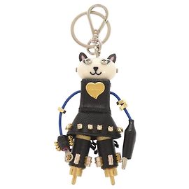Prada Cat Robot Saffiano Leather Keychain Charm Black White