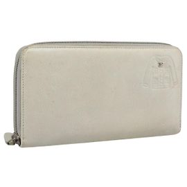 CHANEL Long Wallet Leather Ivory Silver CC Auth bs36634 Silvery Cream