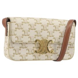 Céline Bolsa de Ombro CELINE Triomphe Canvas PVC White Gold Auth 192461SAM Branco Dourado
