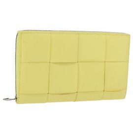 BOTTEGA VENETA MAXI INTRECCIATO Long Wallet Leather Yellow Silver Auth 194128M Silvery Yellow